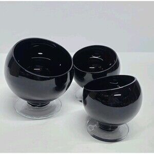 Set Of 3 Vintage ODD BALL MORGANTOWN MCM Crystal Cocktail Glasses Ebony Black